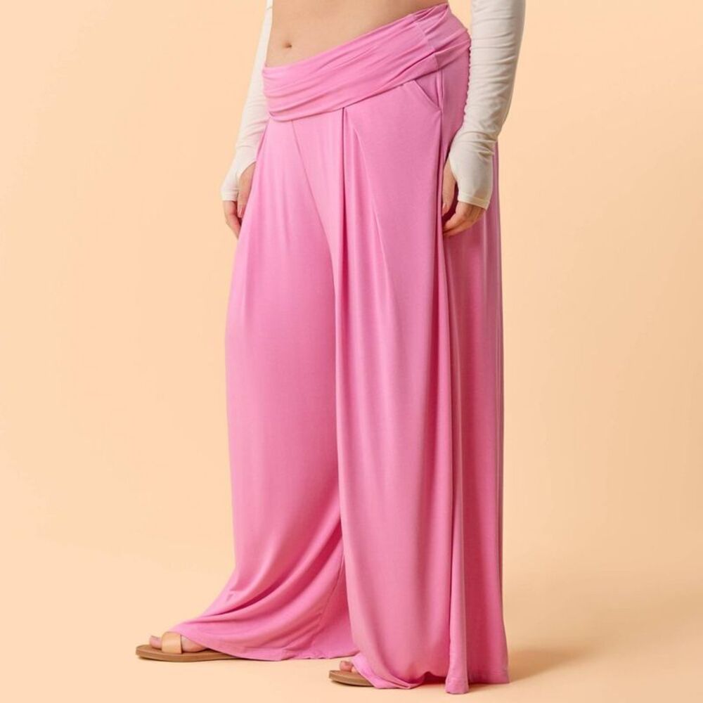 Blogilates Women's Homebody Foldover Wide Leg Pants - Pink 1X - Picture 4 of 5